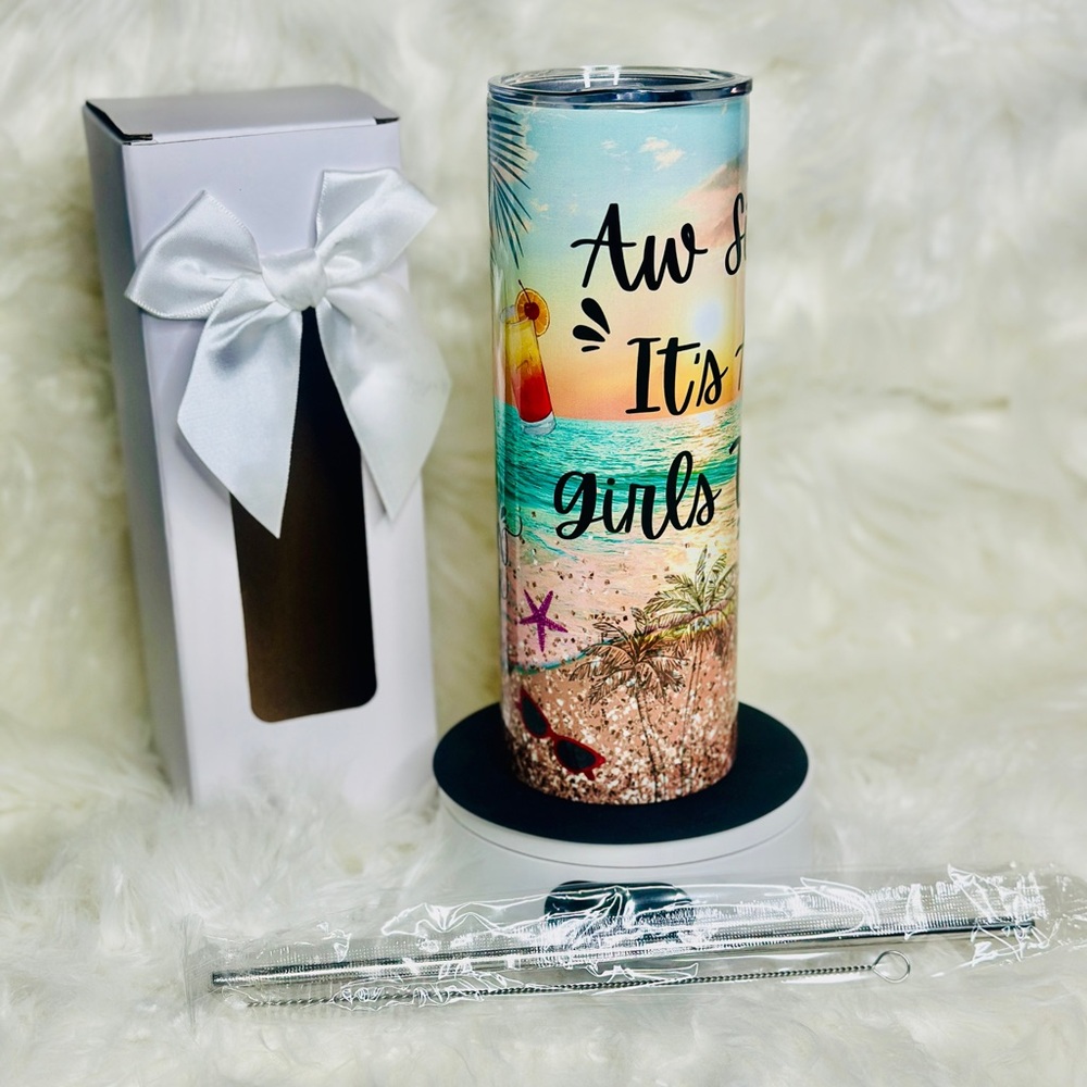 Girls Trip 2025 - 20 oz. Stainless Steel Tumbler with Straw, Brush, and Gift Box